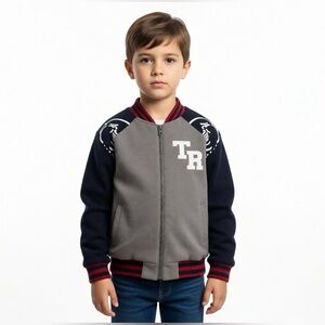 Boys🩵True Religion• Size 6 | Boys Varsity Jacket • Gray Red Zip-Up